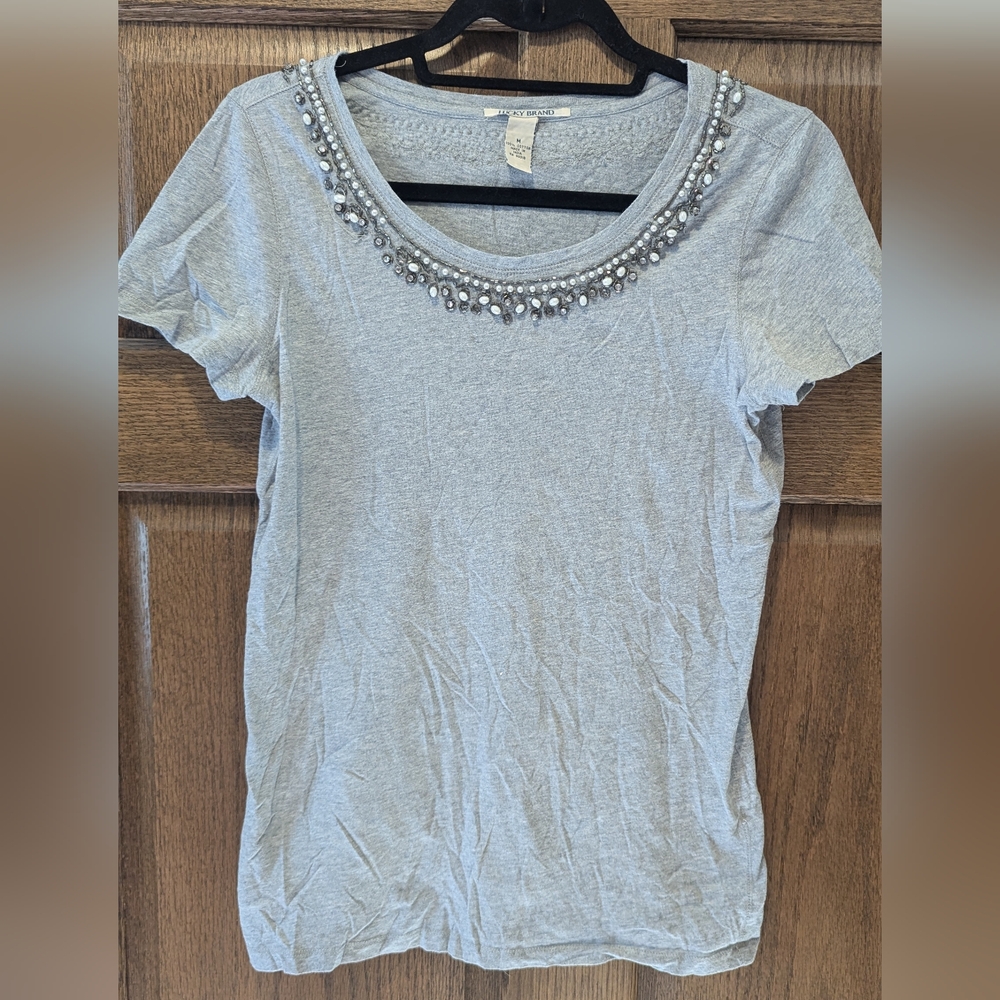 Lucky Brand Embellished Gray Women's Top- Medium